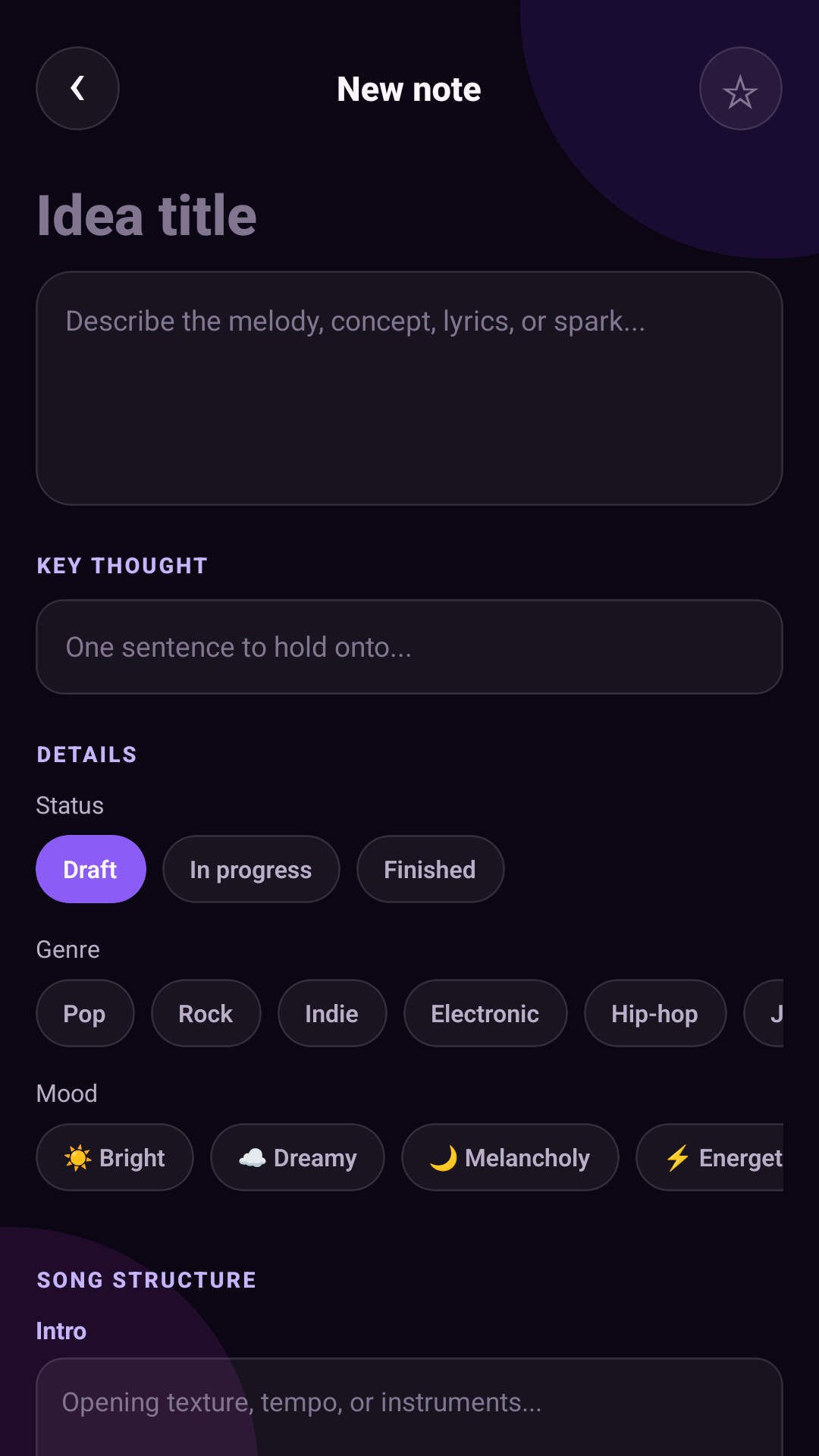 Melody Journal new note screen